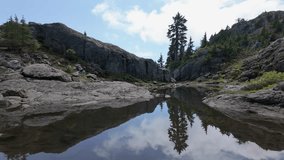 Serene Mountain Lake Reflecting Clouds and Majestic Pine Trees in North Vancouver, British Columbia - Powered by Shutterstock - Get 15% off with code: PIKWIZARD15