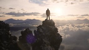 Solitary Figure on Mountain Summit at Golden Sunrise Above Clouds, a 3D Rendering - Powered by Shutterstock - Get 15% off with code: PIKWIZARD15