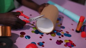 Close-Up Cutting Cardboard Confetti Craft – Detailed Handicraft Process with Scissors Creating Colorful Paper Confetti Pieces in 4K Ultra HD – DIY Art Project, Crafting Materials, Handmade Decoration - Powered by Shutterstock - Get 15% off with code: PIKWIZARD15