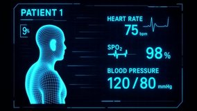 Futuristic medical HUD interface displaying vital signs, heart rate, and health data visualization, symbolizing digital healthcare, diagnostics, and medical innovation. - Powered by Shutterstock - Get 15% off with code: PIKWIZARD15