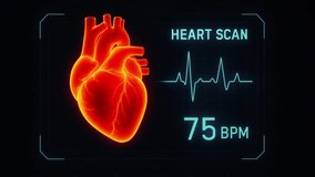 Futuristic heart scan interface with a glowing digital heart, symbolizing advanced cardiology, medical innovation, and modern healthcare technology. - Powered by Shutterstock - Get 15% off with code: PIKWIZARD15