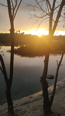 Beautiful autumn sunset near the Dnipro River in Kyiv, Ukraine