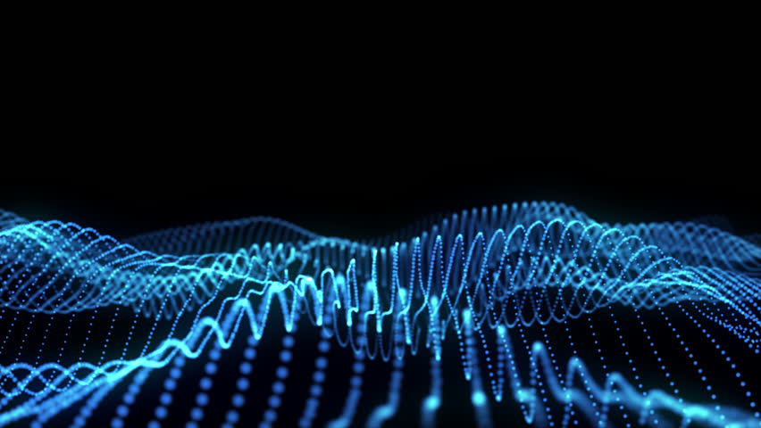 Vibrant blue dotted mesh forms flowing data waves—ideal tech opener or HUD backdrop.