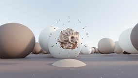 Abstract 3D landscape featuring giant spheres and a central structure made of small brown balls in seamless loop, futuristic earth-tone animation for conceptual design and motion branding. - Powered by Shutterstock - Get 15% off with code: PIKWIZARD15