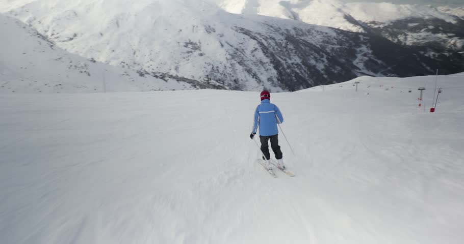 Skiing in the alps, follow shot with gimbal and full frame camera, winter sports