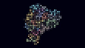 Ecuador map animation. Shape of the country with pulsating colored dots. Large size rounded square blocks. Digital style Ecuador map on dark background. Awesome video. - Powered by Shutterstock - Get 15% off with code: PIKWIZARD15