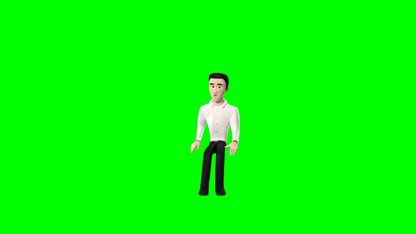 3D green screen animation of Bruce sitting calmly on chair, perfect for explainer videos, business scenes, or digital projects requiring relaxed seated male character

