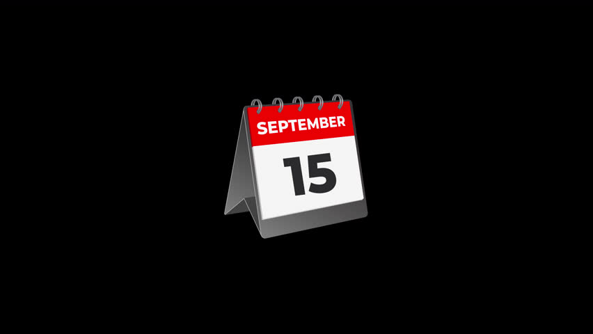 October 15 Desk Calendar Page Flip Animation and Torn, Transparent Background