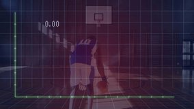 Basketball player entering court dribbling to power motion-capture graph leaping for shot analysis. Athletic, training, performance, biomechanics, digital, fitness, sport - Powered by Shutterstock - Get 15% off with code: PIKWIZARD15