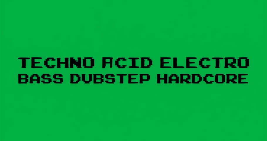 Opening transparent screen animating text neon glow pulsing to highlight ELECTRO then HARDCORE. Neon, digital, abstract, energetic, vibrant, glitch, futuristic