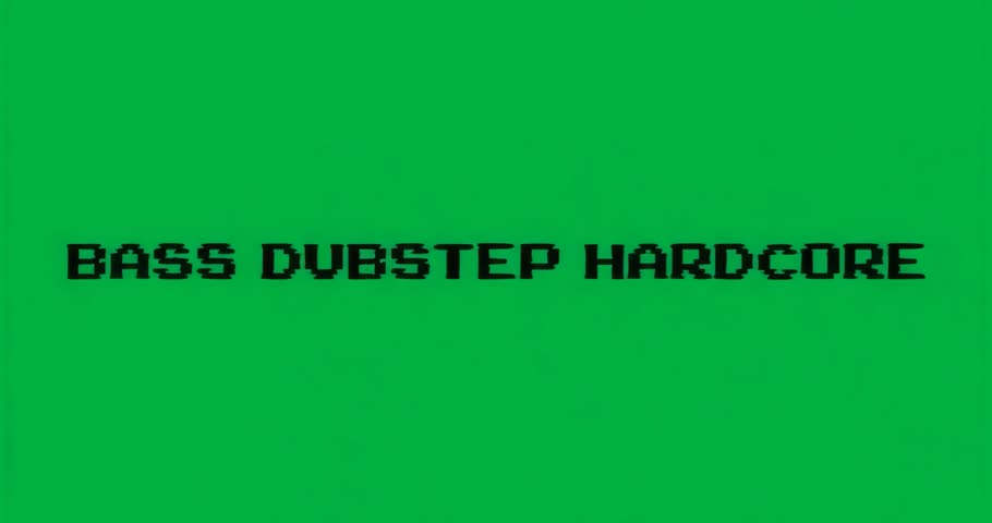 On start 8-bit BASS DUBSTEP HARDCORE emerging on transparent BG, neon blue band pulsing bass energy. Digital art, neon, glitch, cyberpunk, vibrant, electronic, motion