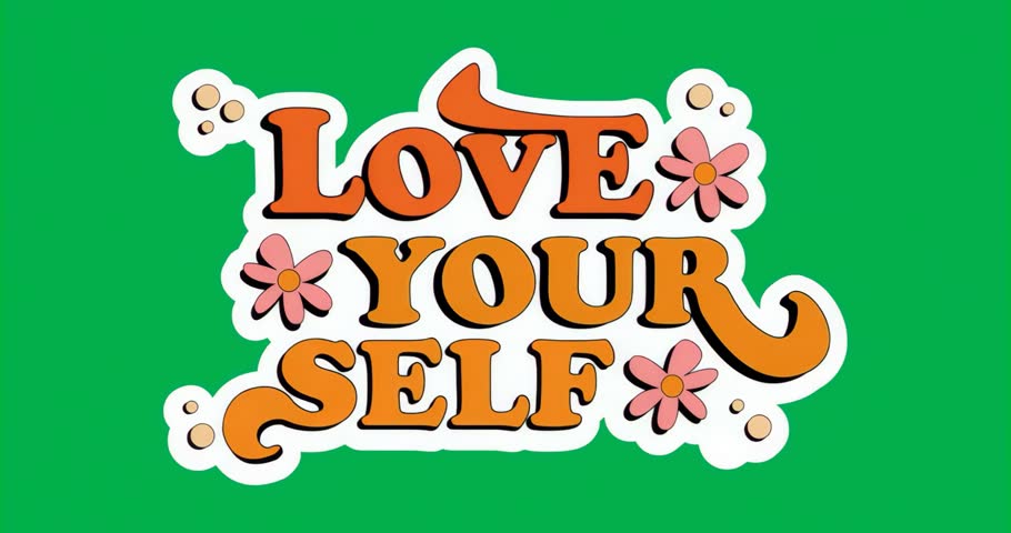 On start, animated LOVE YOUR SELF pulsing drop shadow on clear background to emphasize self love. Motivation, positivity, selfcare, graphic design, digital art, inspiring, uplifting