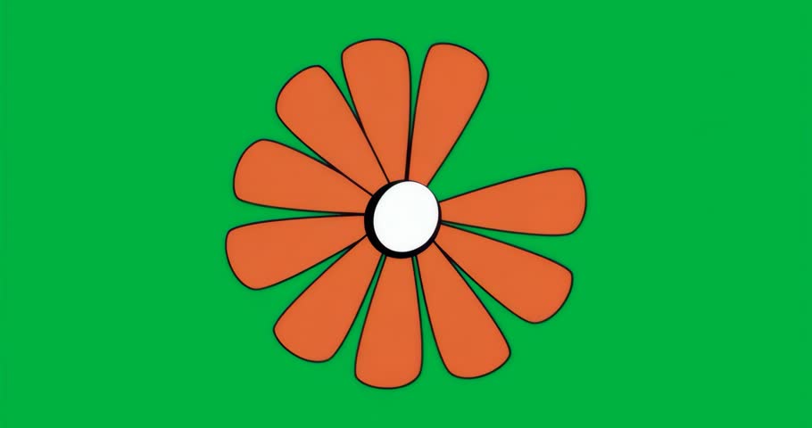 On start flower icon rotating clockwise and pulsing glow in continuous loop on transparent plane. Abstract, digital, geometric, vibrant, motion, hypnotic, dynamic