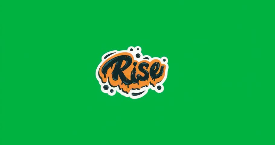 Blue glow starting on Rise emblem with orange letters flickering and bathing transparent backdrop. Graffiti, neon, urban, digital, grunge, luminous, streetart