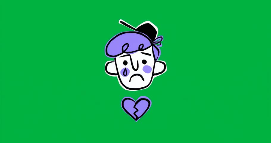 Head appearing crying, heart breaking, head fading on transparent background expressing sadness. Emotional, digital, melancholy, vulnerability, loneliness, abstract, expressive