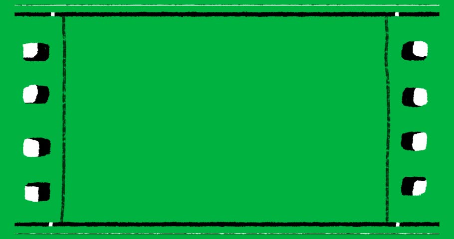 Playback starting showing handdrawn filmstrip presenting blank frame on transparent background. Cinematic, storyboard, vintage, sketch, minimalist, media, creative