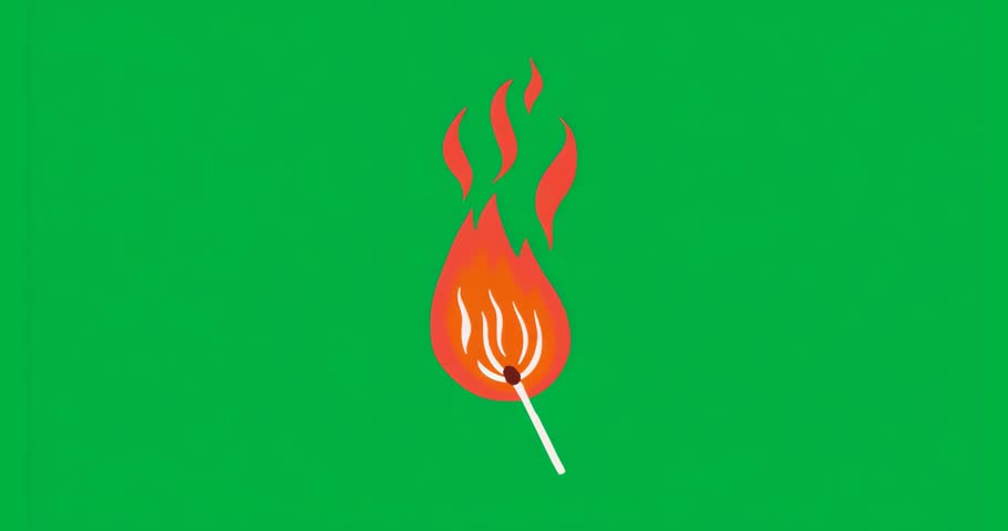 Spark igniting matchstick, growing flame and rising smoke with transparent background for demo. Fire, animation, illustration, energy, illumination, stylized, cinematic