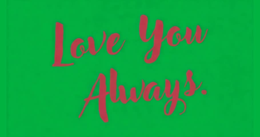 Bright blue backdrop appearing on transparent layer presenting red script reading Love You Always. Romantic, dedication, typographic, digital art, emotional, minimalistic, heartfelt