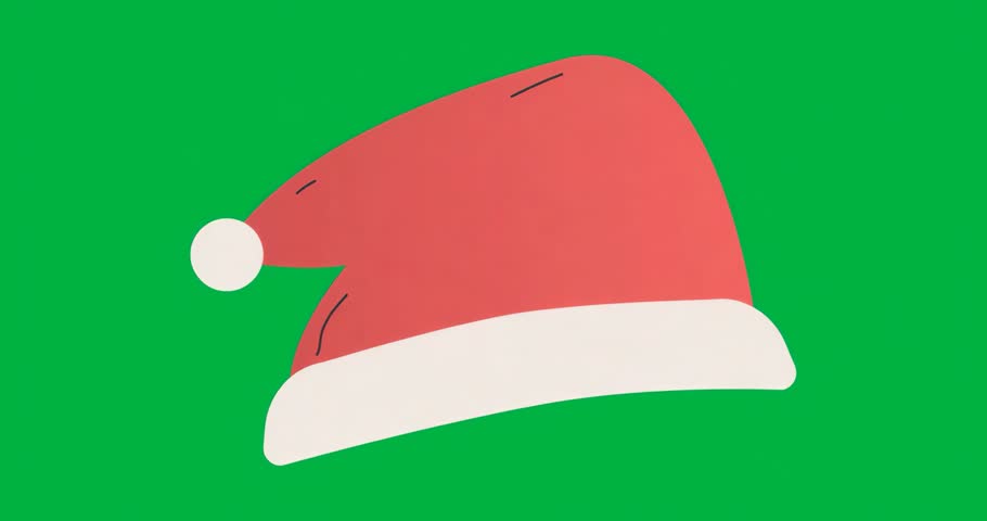 Stylized Santa hat receiving fluctuating blue outline, adding festive accent on transparent scene. Festive, seasonal, holiday, celebratory, vibrant, decorative, graphic
