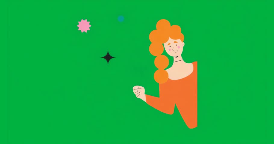 When loading transparent scene redhead tilting sparkles pulsing and drifting stars showcasing magic. Fantasy, enchantment, glow, creative, vibrant, whimsical, animation