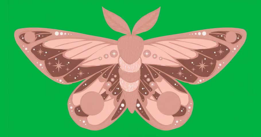 graphic designer placing pink moth illustration on transparent background showing blue halo. Ornament, logo, minimalism, digital art, fashion, decoration, elegance