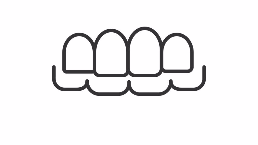 Animated clear plastic dental aligners line icon. Teeth with straightening device animation. Correcting bite issues. Orthodontics. Outline element on white background. HD video with alpha channel