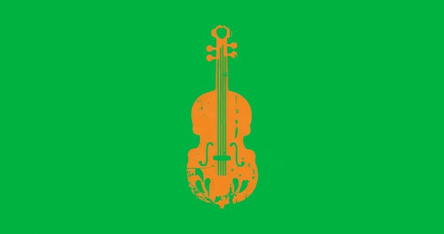 Graphic designer placing orange violin vector on transparent background showing scroll tuning pegs. Instrument, illustration, vibrant, artistic, music, minimalistic, design