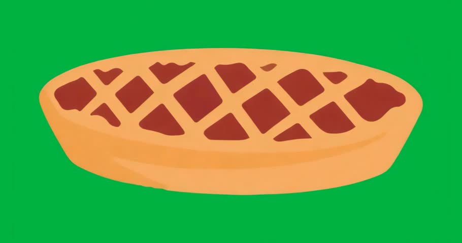 Cartoon steak appearing on transparent background rotating clockwise to showcase grill mark pattern. Steak, grilling, animation, food illustration, culinary, premium, digital art