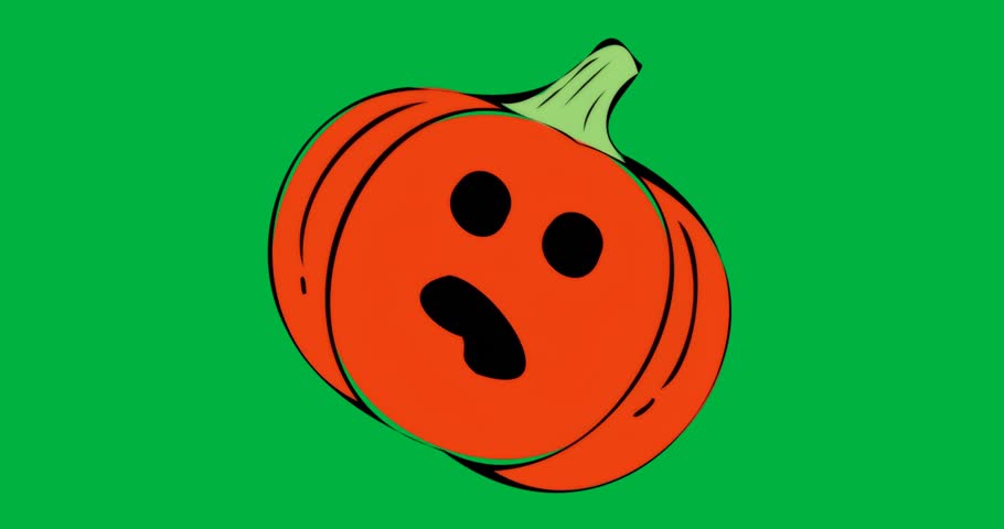 Cartoon pumpkin floating on transparent background showing surprised face for graphic design. Whimsical, playful, vibrant, illustrative, halloween, character design, seasonal