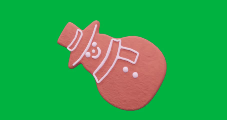 Gingerbread-style cookie rotating in clear background, highlighting baking details with white icing. Festive, confectionery, dessert, handcrafted, holiday, rustic, sweet