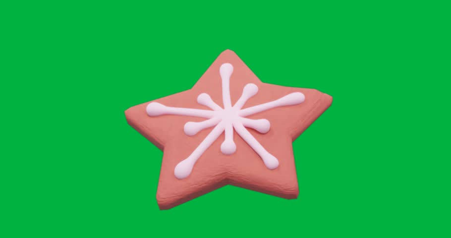 Star-shaped cookie floating on transparent background, showing pastel peach icing radiating design. Decorative, abstract, pastel, minimalistic, artisanal, festive, elegant