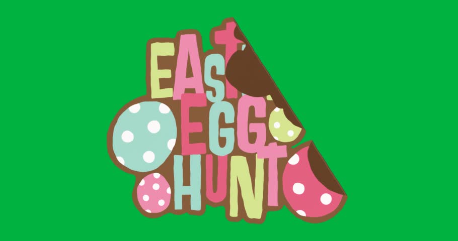Displaying pastel Easter Egg Hunt, polka eggs, chocolate on transparent background for holiday ad. Playful, festive, whimsical, colorful, joyful, celebration, lettering