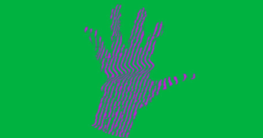 Abstract purple hand displaying glitch artifacts on transparent background, enhancing tech demos. Futuristic, digital art, abstract, glitch, technology, innovation, modern