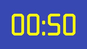 50 second countdown timer watch with yellow digital numbers on calming blue background ideal for presentations, websites, social media and digital themes - Powered by Shutterstock - Get 15% off with code: PIKWIZARD15