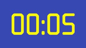5 second countdown timer watch with yellow digital numbers on calming blue background ideal for presentations, websites, social media and digital themes - Powered by Shutterstock - Get 15% off with code: PIKWIZARD15