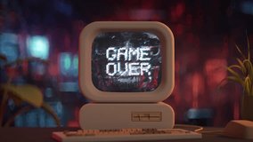 Old desktop PC with game over message. Retro computer at hacker room. Seamless loop 3D render animation - Powered by Shutterstock - Get 15% off with code: PIKWIZARD15