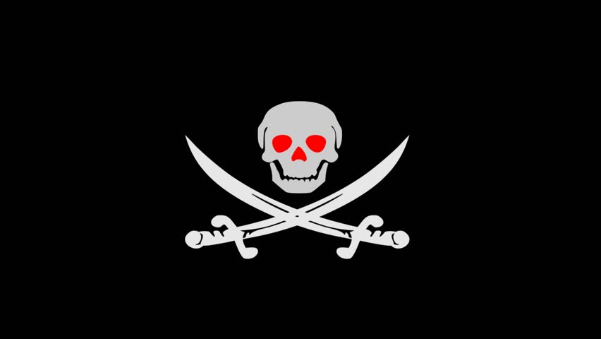 Aggressive and modern pirate animation with glowing red eyes, high impact brand elements.