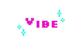 Animated word vibe in pink pixel typography. Summer chill gen z. Relaxing feeling. Youth culture. Positive. Retro 8 bit style bouncing text reaction animation with sparkles. Pixelated jumping letters - Powered by Shutterstock - Get 15% off with code: PIKWIZARD15