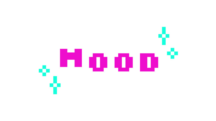 Animated word mood in pink pixel typography. Relatable feeling. Teen expression. Generation z lingo. Retro 8 bit style bouncing text reaction animation with sparkles. Pixelated jumping letters