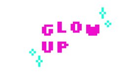 Animated word glow up in pink pixel typography. Positive transformation. Gen z makeover lingo. Improve self. Retro 8 bit style bouncing text reaction animation with sparkles. Pixelated jumping letters - Powered by Shutterstock - Get 15% off with code: PIKWIZARD15