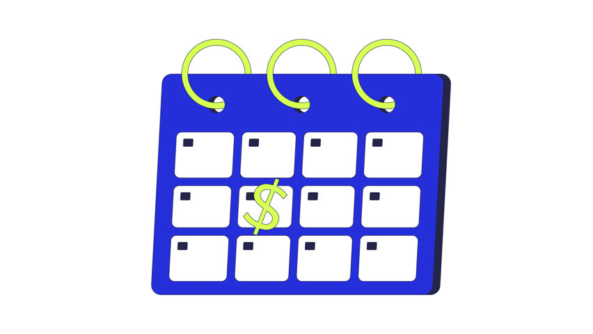 Marked calendar with dollar sign 2D cartoon object animation. Financial deadline. Encircling payday date calender. Money schedule. Tax payment animated flat colorful item 4K video isolated on white