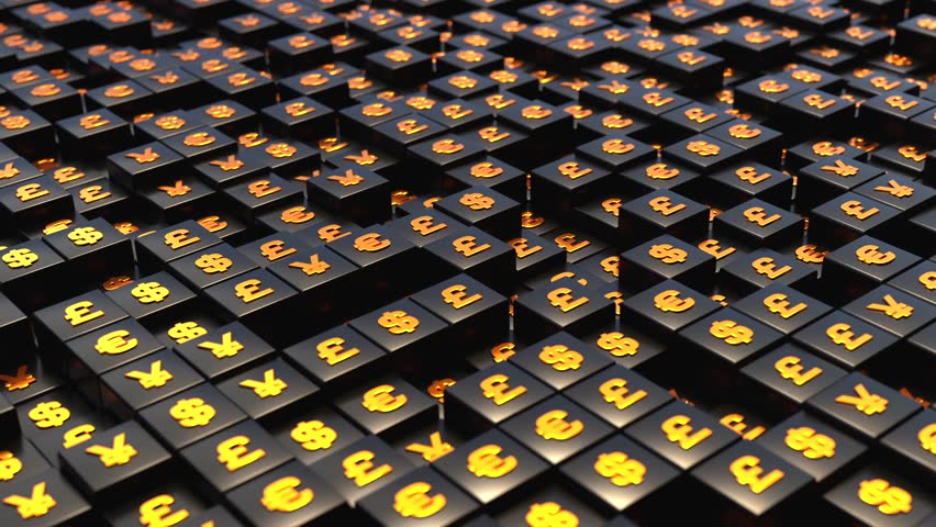 Golden currency symbols on dark cubes, US dollar, Euro, Japanese yen, British pound. Investment, global currencies, marketing, financial markets. 3D animation - Powered by Shutterstock - Get 15% off with code: PIKWIZARD15