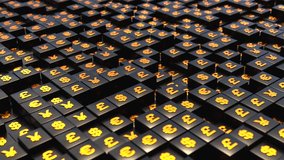 Golden currency symbols on dark cubes, US dollar, Euro, Japanese yen, British pound. Investment, global currencies, marketing, financial markets. 3D animation - Powered by Shutterstock - Get 15% off with code: PIKWIZARD15