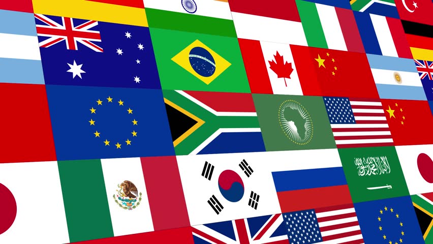 Flags countries of members Group of Twenty. Mosaic Slideshow. Group of twenty countries background