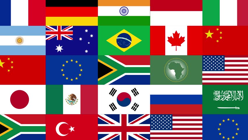 Flags countries of members Group of Twenty. Mosaic Slideshow. Group of twenty countries background