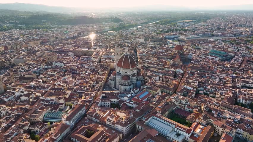 Aerial view of the Florence Cathedral and the city