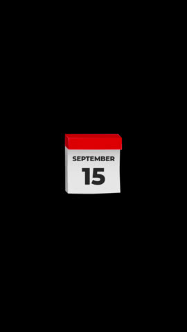 October 15 Vertical Tear-off Calendar Torn Paper Animation, Transparent Background