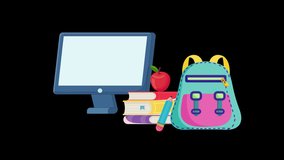 Study workspace with monitor, books, apple and pencil - black education background - Powered by Shutterstock - Get 15% off with code: PIKWIZARD15