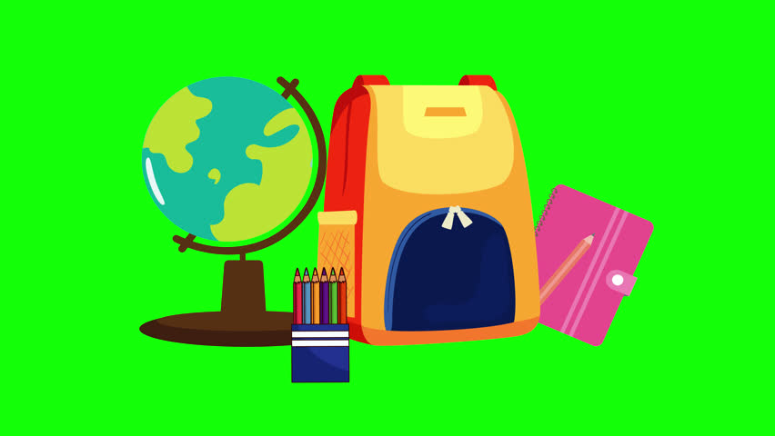 School learning icon with globe, notebook, backpack and crayons