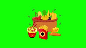Healthy and fast food set with fruits, salad, fries, and grocery basket - Powered by Shutterstock - Get 15% off with code: PIKWIZARD15
